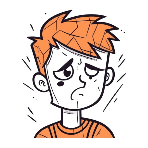 Angry boy cartoon vector illustration. Emotional boy with tears.