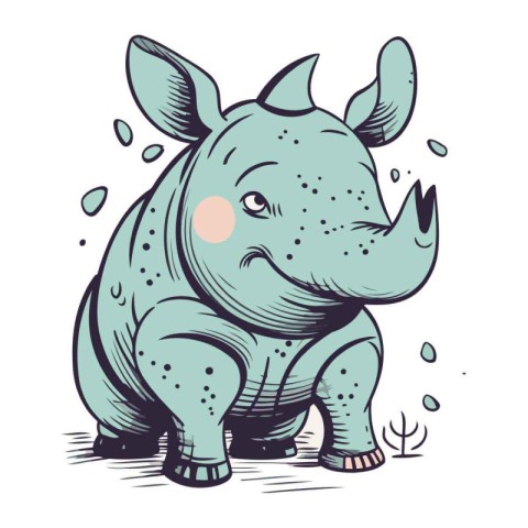 Cute cartoon rhinoceros. Vector illustration isolated on white b