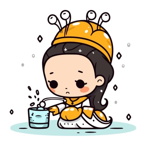 Illustration of a Cute Little Girl Wearing a Bee Hat and Drinkin