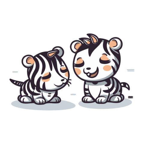 Cute cartoon tiger couple isolated on white background. Vector i