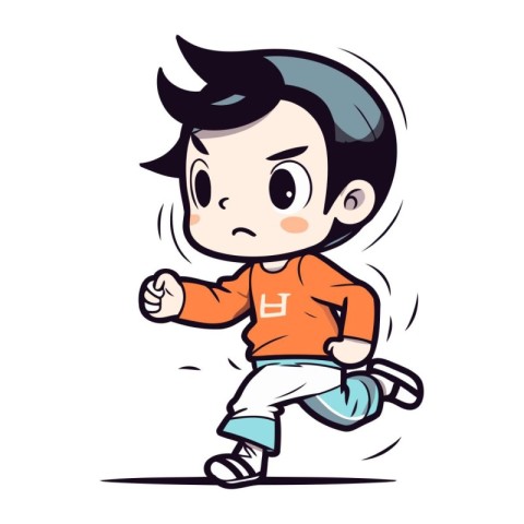 Illustration of a little boy running in a hurry. vector illustra