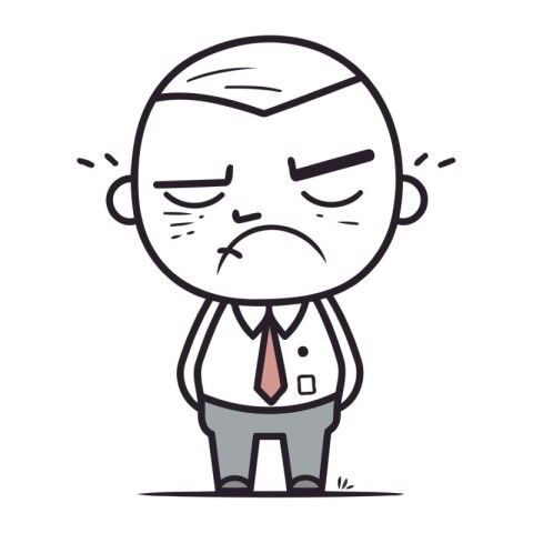 Angry boss cartoon character. Vector illustration. Black and whi