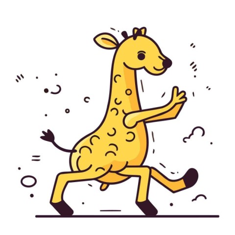 Cute cartoon giraffe running. Vector illustration in linear styl