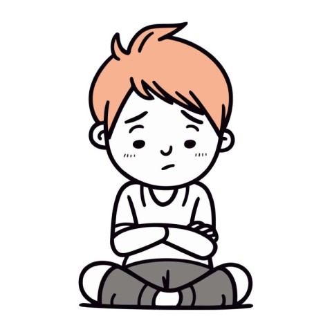 cute little boy sitting and meditating cartoon vector illustrati