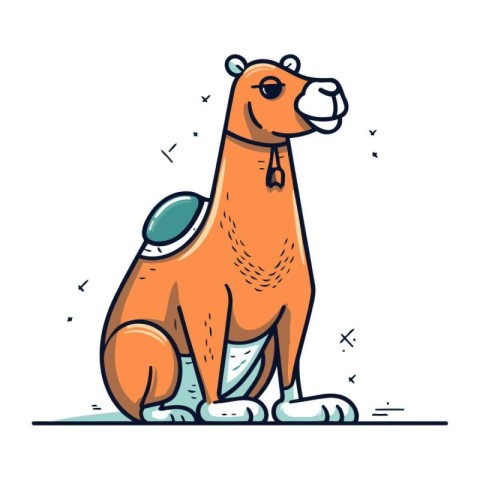 Camel vector illustration in line art style. Cute cartoon animal