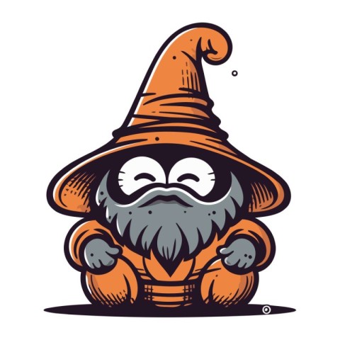 Cartoon gnome with big eyes and mustache. Vector illustration.