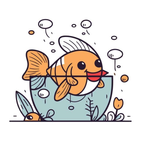 Cute cartoon fish. Vector illustration in doodle style.