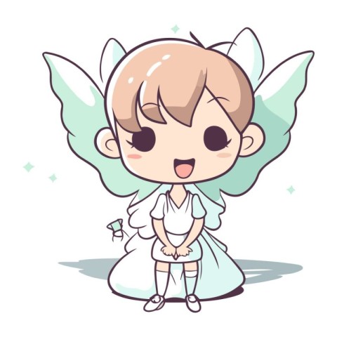 Cute little angel with wings. Vector illustration on white backg