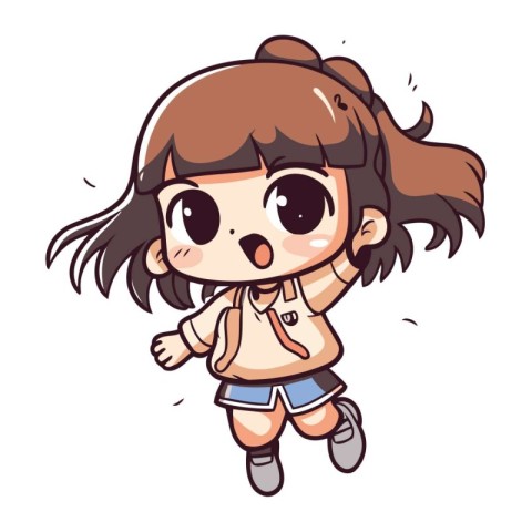 Illustration of a Cute Girl Jumping with Her Backpack