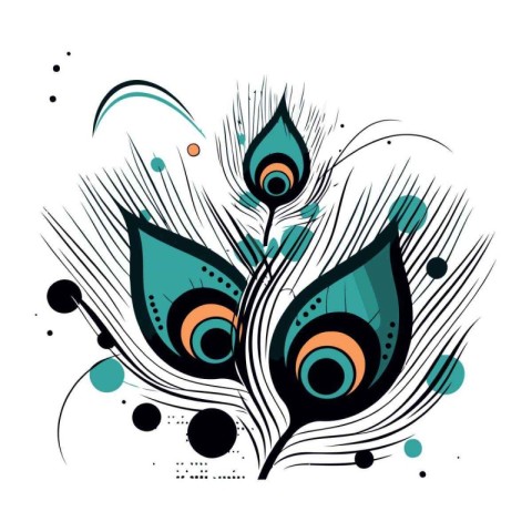 Vector illustration with peacock feathers on white background. D