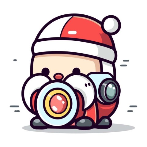 Cute Camera Mascot Character with Santa Hat Vector Illustration