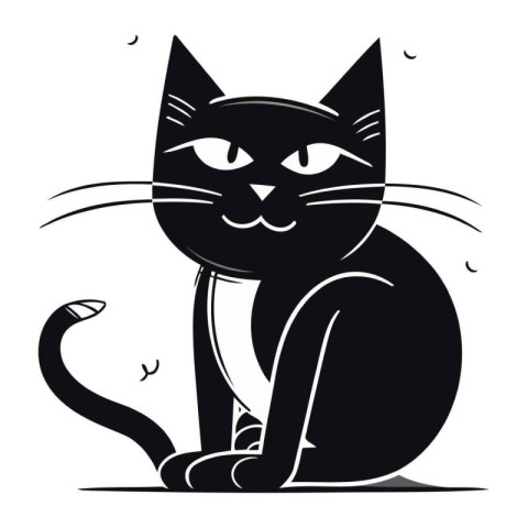 Black cat isolated on white background. Vector illustration for