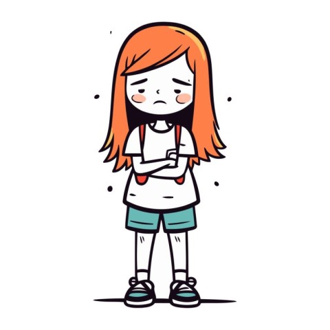 Cute little girl crying. Vector illustration in doodle style.