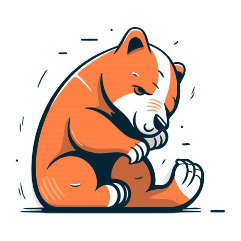 Illustration of a red bear sitting on the ground. Vector illustr