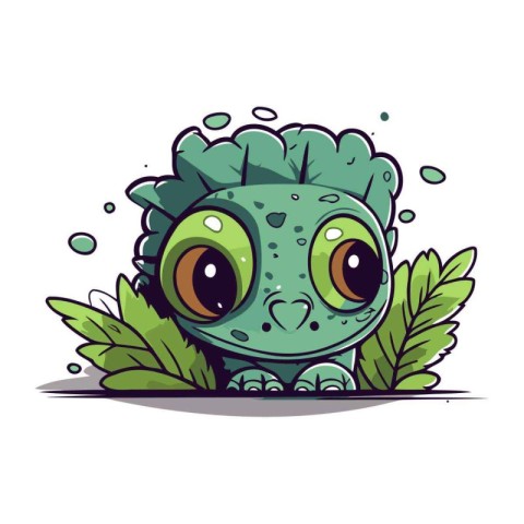 Cute green lizard with big eyes. Vector illustration isolated on