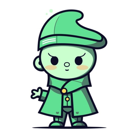 Cute cartoon boy in a green raincoat. Vector illustration.