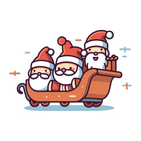 Santa Claus and elf in a sleigh. Christmas vector illustration.