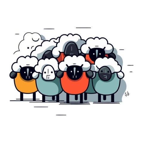 Cartoon sheeps. Vector illustration of a group of sheep.