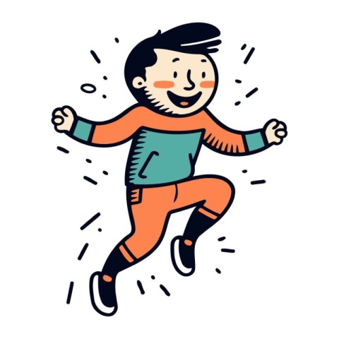 Running boy. Vector illustration in doodle style isolated on whi