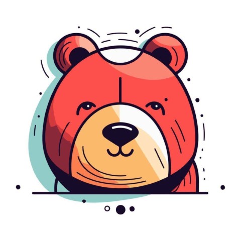 Cute cartoon bear head. Vector illustration in line art style.