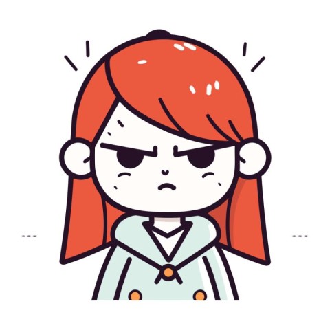 Angry little girl with red hair. Vector illustration in cartoon