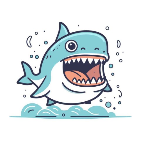 Shark. Funny cartoon character. Vector illustration on white bac