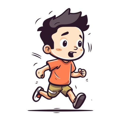 Running boy. Vector illustration of a little boy running in a hu