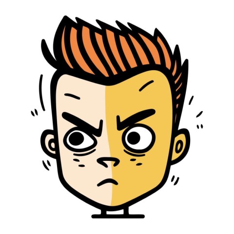 Funny cartoon face of man with angry expression. Vector illustra