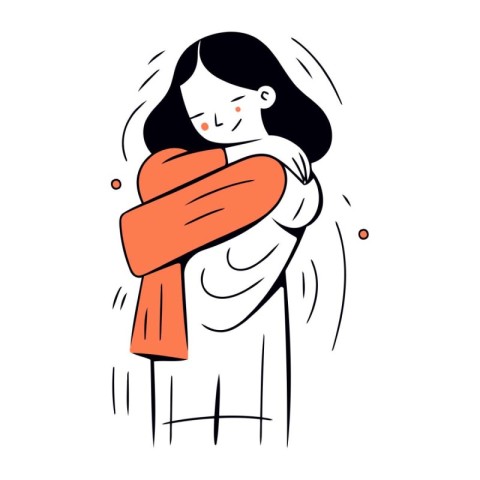 Woman in warm clothes. Vector illustration of a girl in a scarf.