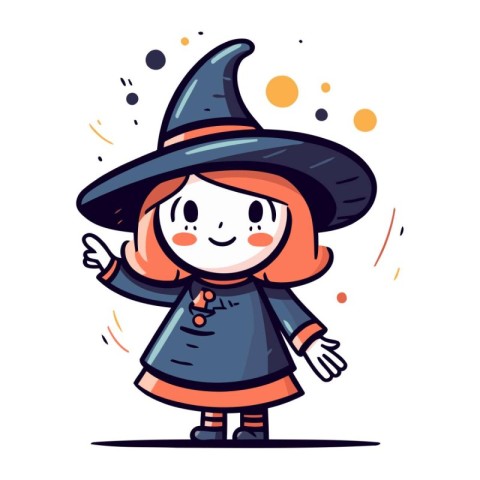 Cute little girl dressed as a witch. Vector illustration in cart