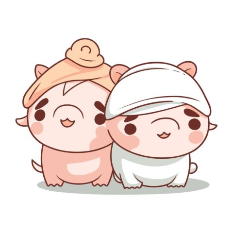 Cute baby boy and girl in a hat. Vector illustration.