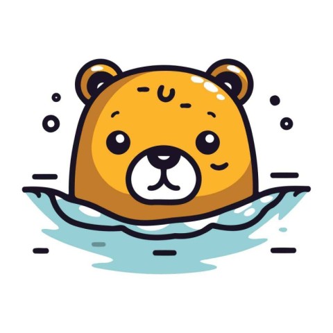 Cute cartoon bear on the water. Vector illustration isolated on