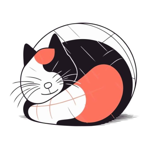 Vector illustration of a cat lying on a pillow. Cute cartoon cha