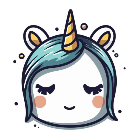 cute little unicorn head kawaii character icon vector illustrati