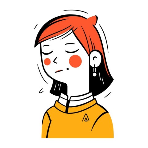 Girl with red hair and yellow t shirt. Vector illustration.