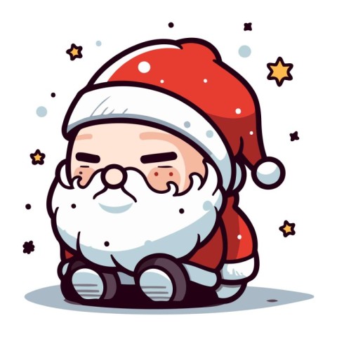 Cartoon Santa Claus sitting on a toy car. Vector illustration.