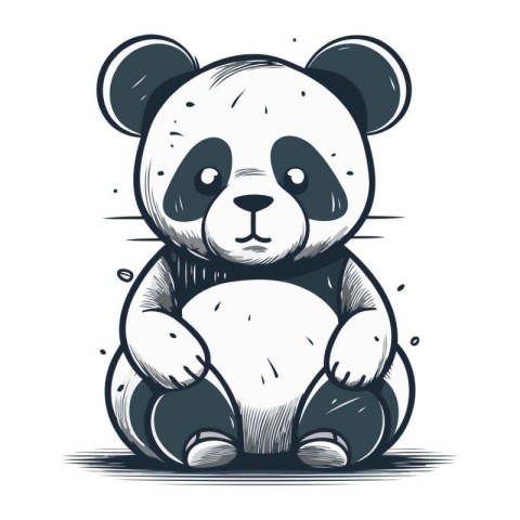 Cute panda sitting on the ground. Vector illustration in cartoon