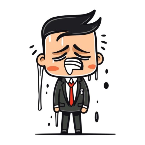 Businessman feeling sick and sneezing. Cartoon vector illustrati