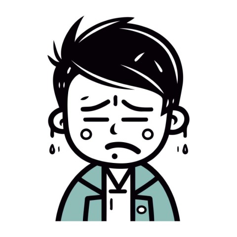 Illustration of a cartoon boy crying. Vector illustration on whi