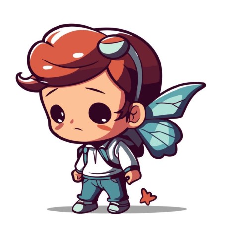 Vector illustration of a cute little boy dressed like a fairy wi