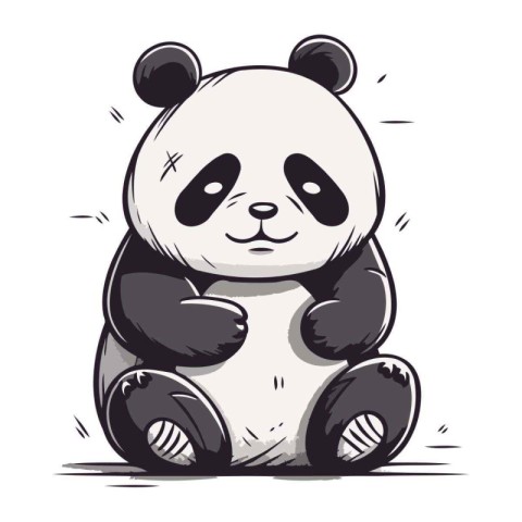 Cute cartoon panda sitting on white background. Vector illustrat