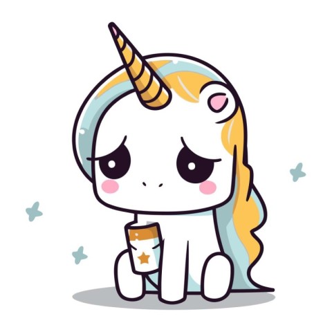 Unicorn with coffee cup cute cartoon character vector illustrati