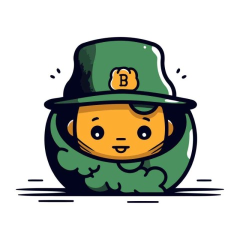 Cute cartoon Leprechaun in green hat. Vector illustration.