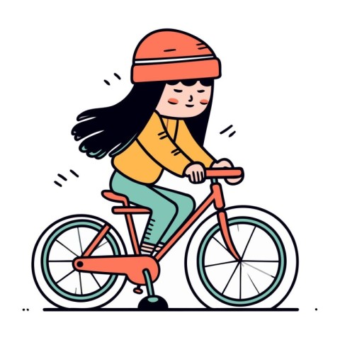 Cute girl riding a bicycle. Vector illustration in cartoon style