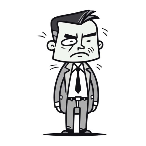 Angry Cartoon Businessman   Black and White Vector Stick Figure