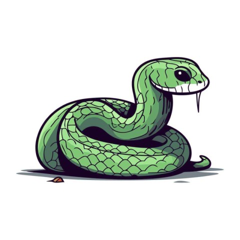 Green snake on a white background. Vector illustration of a snak