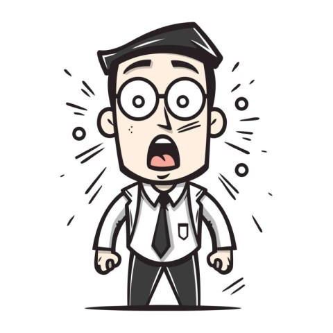 Funny cartoon man with glasses and surprised expression. Vector