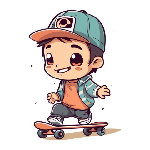 Cute cartoon boy riding a skateboard. Vector illustration isolat