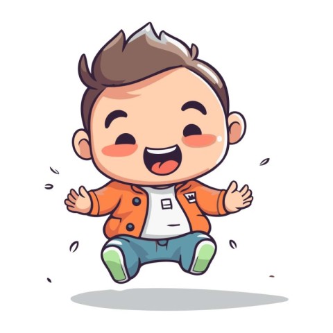 Cute little boy jumping and smiling. Vector character illustrati