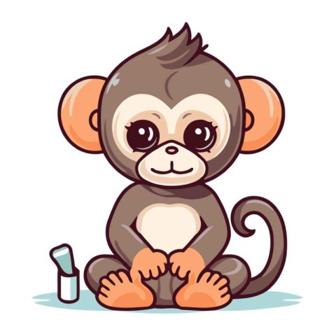 Cute little monkey sitting on the floor. Vector cartoon illustra